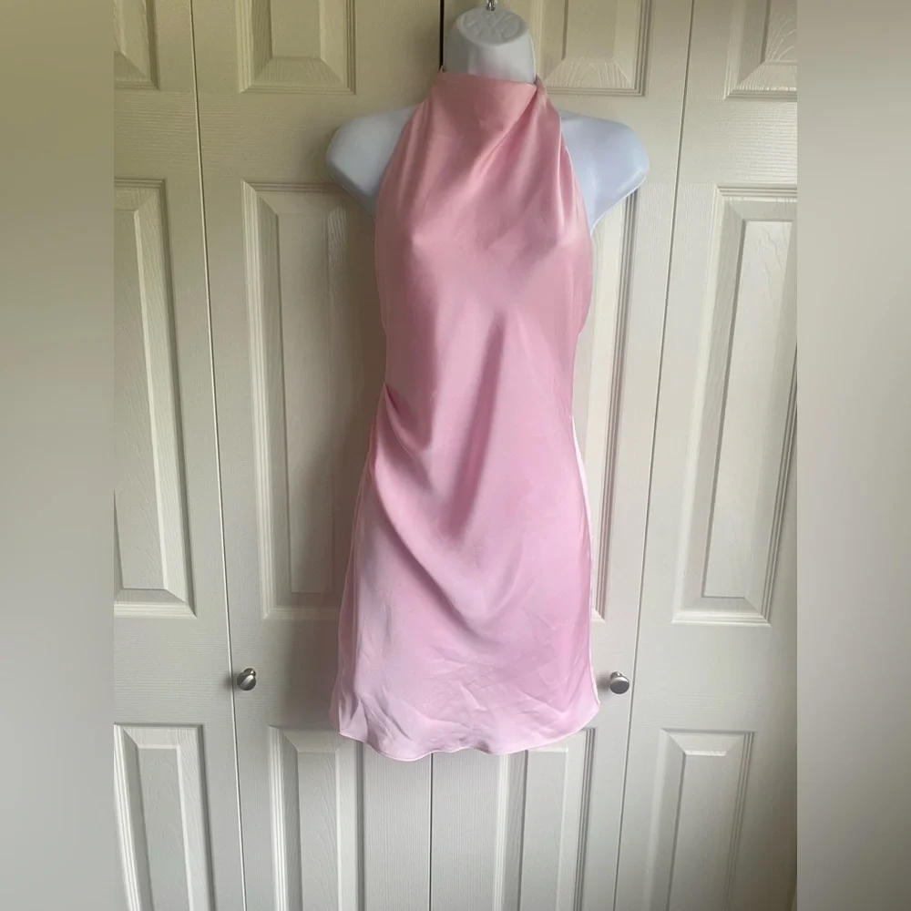 NEW Aritzia Audience Satin Halter Mini Dress in Jellybean Size 0 - Picture 6 of 10